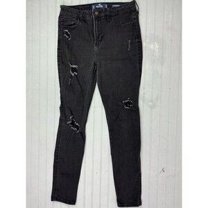 Hollister Size 5s Short Womens Jeans Hi Rise Super Skinny Black Distress Stretch